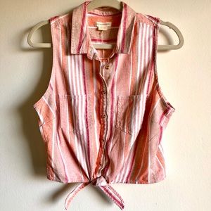 NWT OBEY Sleeveless Striped Front-Tie Shirt